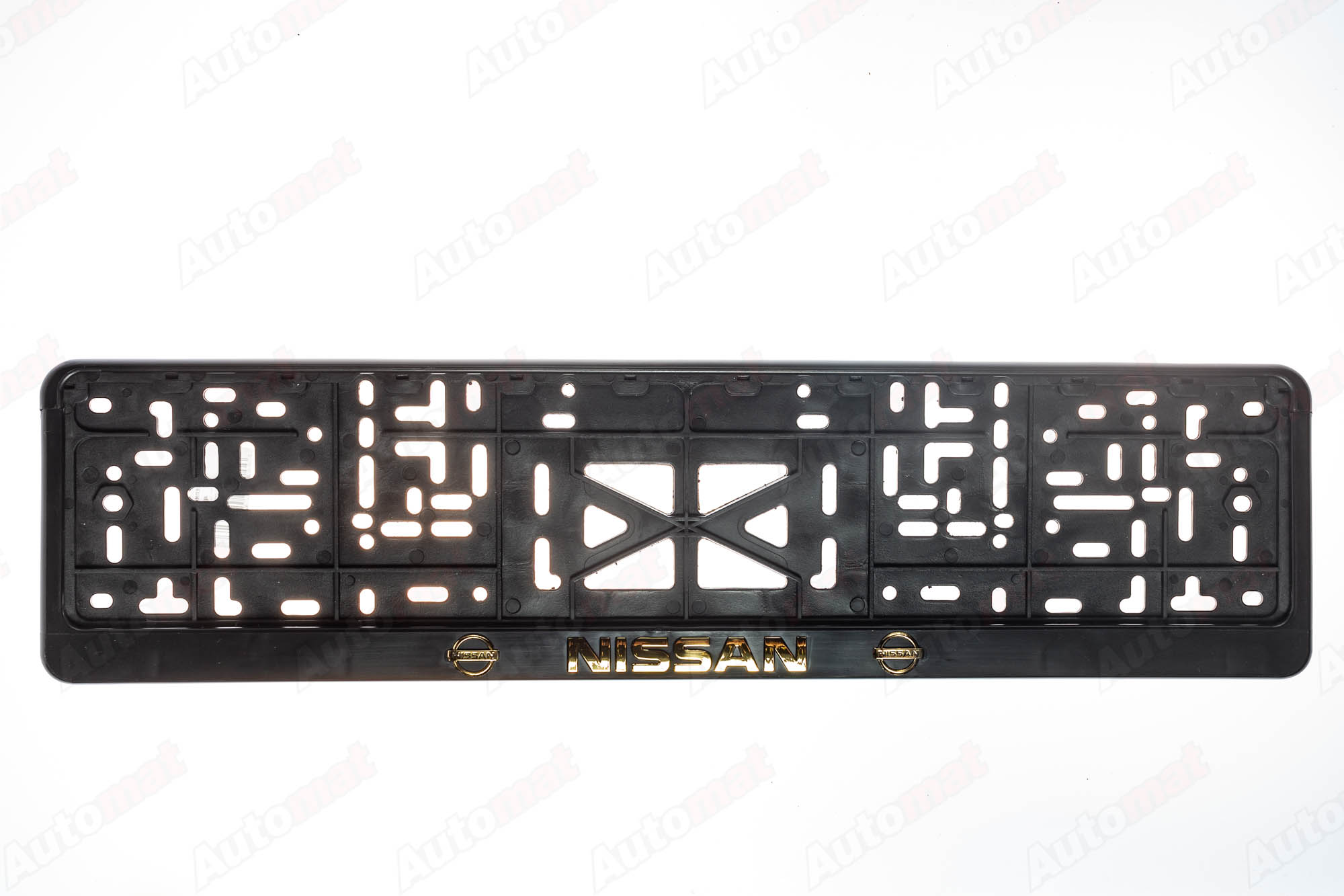 Рамка номера пластмасовая, с защелкой, тиснение Золотом NISSAN (черная)