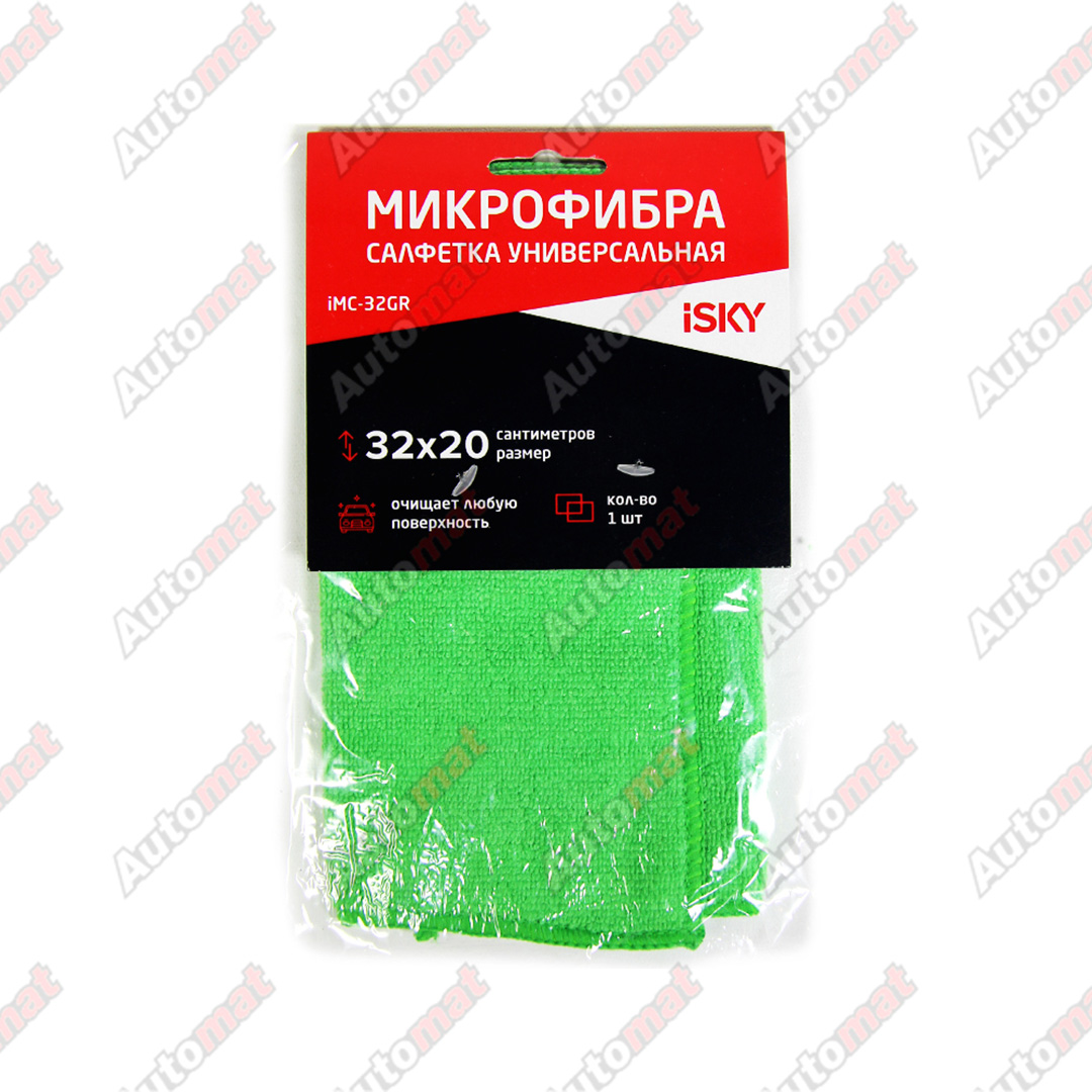 Салфетка для ухода за автомобилем iSky, 32х20 см, микрофибра, зеленый iMC-32GR