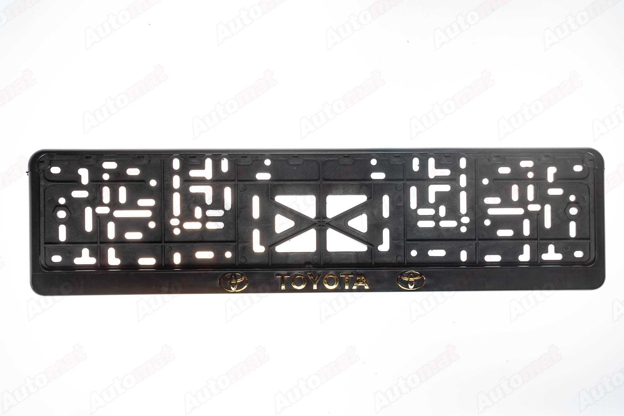 Рамка номера пластмасовая, с защелкой, тиснение Золотом TOYOTA (черная)