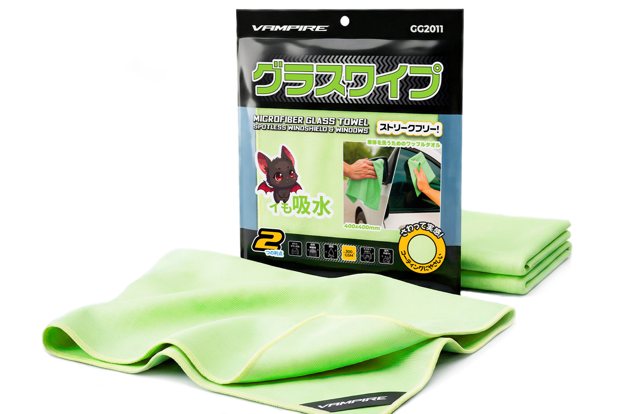 Салфетка VAMPIRE StreakFree безворсовая для стекла 400х400 мм, ЗЕЛЕНАЯ, 300 гр/м2, GG2011