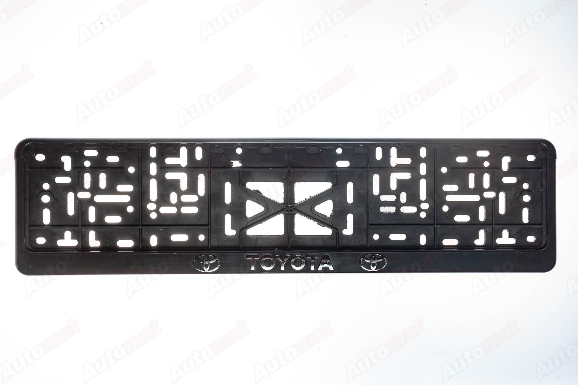 Рамка номера пластмасовая, с защелкой, тиснение Серебром TOYOTA (черная)